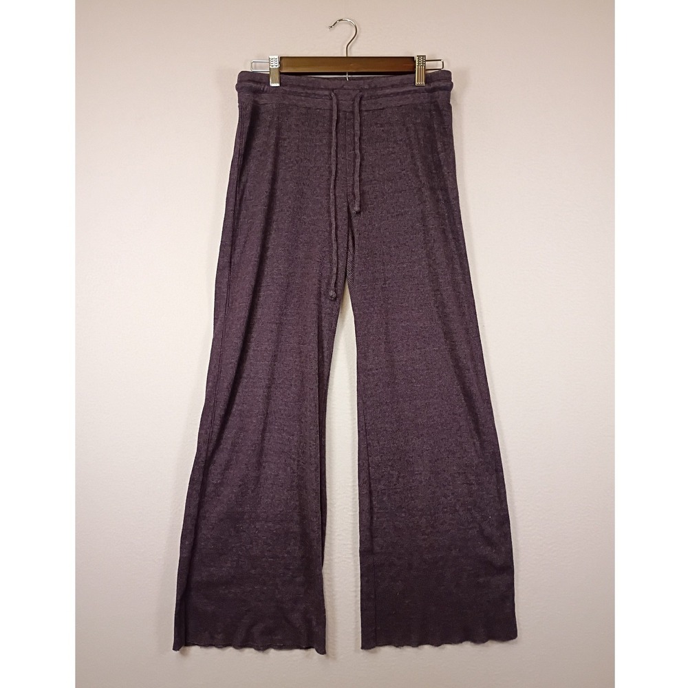 Cozy Ribbed Michael Stars Womens S Purple Wide Leg Lounge Pants Drawstring USA